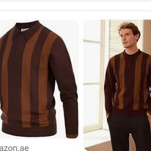 Men's Striped Pullover Sweater Quarter Zip Knitted Contrast Polo Pullover nwt
